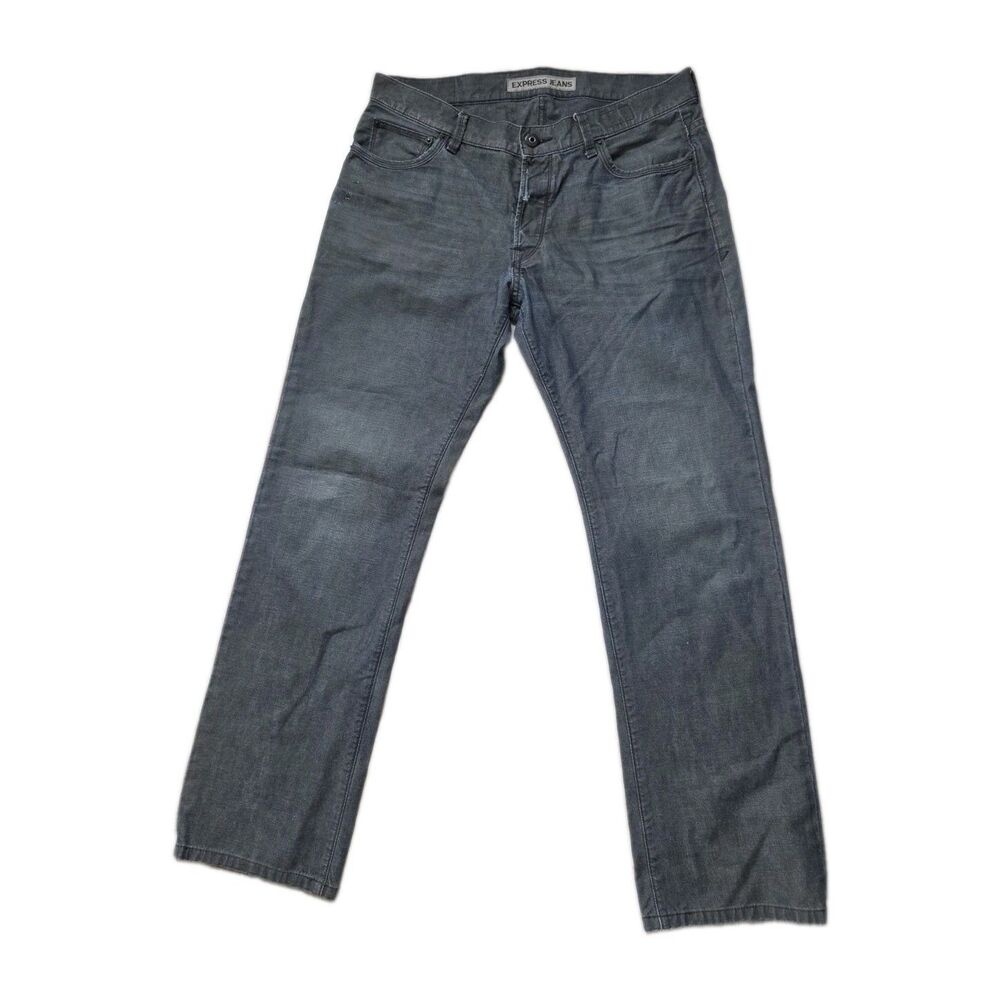 Express Jeans Kingston Mens Blue Classic Fit Straight Leg Button Fly Jeans 34x32